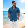 imageCOOFANDY Mens Button Down Shirts Short Sleeve Casual Shirt Cotton Summer Beach Linen Wedding ShirtsSea Blue