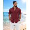imageCOOFANDY Mens Button Down Shirts Short Sleeve Casual Shirt Cotton Summer Beach Linen Wedding ShirtsWine Red