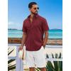 imageCOOFANDY Mens Button Down Shirts Short Sleeve Casual Shirt Cotton Summer Beach Linen Wedding ShirtsWine Red