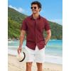 imageCOOFANDY Mens Button Down Shirts Short Sleeve Casual Shirt Cotton Summer Beach Linen Wedding ShirtsWine Red