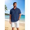 imageCOOFANDY Mens Button Down Shirts Short Sleeve Casual Shirt Summer Beach Textured ShirtsNavy Blue