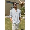 imageCOOFANDY Mens Cotton Linen Henley TShirt Long Sleeve Hippie Casual Beach TShirtsBlue Pinstripe