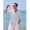imageCOOFANDY Mens Cotton Linen Henley TShirt Long Sleeve Hippie Casual Beach TShirtsBlue Pinstripe