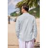 imageCOOFANDY Mens Cotton Linen Henley TShirt Long Sleeve Hippie Casual Beach TShirtsBlue Pinstripe