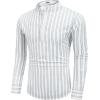 imageCOOFANDY Mens Cotton Linen Henley TShirt Long Sleeve Hippie Casual Beach TShirtsBlue Pinstripe