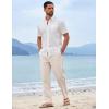 imageCOOFANDY Mens Cotton Linen Pants Casual Drawstring Summer Beach Pants Lightweight Linen Dress TrousersLinen Khaki