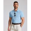 imageCOOFANDY Mens Cotton Polo Shirt Short Sleeve Golf Shirts 3 Buttons Casual Work T ShirtsLight Blue
