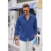 imageCOOFANDY Mens Cuban Guayabera Shirt Casual Button Down Shirts Long Sleeve Summer Beach ShirtsBrilliant Blue