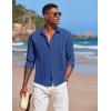 imageCOOFANDY Mens Cuban Guayabera Shirt Casual Button Down Shirts Long Sleeve Summer Beach ShirtsBrilliant Blue