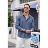 imageCOOFANDY Mens Cuban Guayabera Shirt Casual Button Down Shirts Long Sleeve Summer Beach ShirtsGray Blue