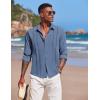 imageCOOFANDY Mens Cuban Guayabera Shirt Casual Button Down Shirts Long Sleeve Summer Beach ShirtsGray Blue