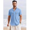 imageCOOFANDY Mens Henley Shirt Short Sleeve Stand Collar Summer Casual Beach Hippie TShirtsBlue