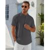 imageCOOFANDY Mens Henley Shirt Short Sleeve Stand Collar Summer Casual Beach Hippie TShirtsDark Grey