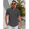 imageCOOFANDY Mens Henley Shirt Short Sleeve Stand Collar Summer Casual Beach Hippie TShirtsDark Grey