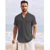 imageCOOFANDY Mens Henley Shirt Short Sleeve Stand Collar Summer Casual Beach Hippie TShirtsDark Grey