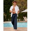 imageCOOFANDY Mens Linen Pant Elastic Waist Linen Pants Drawstring Summer Beach PantA Navy Blue