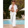 imageCOOFANDY Mens Linen Pant Elastic Waist Linen Pants Drawstring Summer Beach PantA White