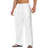 imageCOOFANDY Mens Linen Pant Elastic Waist Linen Pants Drawstring Summer Beach PantA White