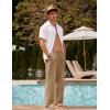 imageCOOFANDY Mens Linen Pant Elastic Waist Linen Pants Drawstring Summer Beach PantB Dark Khaki