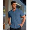 imageCOOFANDY Mens Muscle Fit Dress Shirts Stretch WrinkleFree Short Sleeve Casual Button Down ShirtsDark Blue