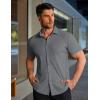 imageCOOFANDY Mens Muscle Fit Dress Shirts Stretch WrinkleFree Short Sleeve Casual Button Down ShirtsDark Grey