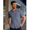 imageCOOFANDY Mens Muscle Fit Dress Shirts Stretch WrinkleFree Short Sleeve Casual Button Down ShirtsDeep Blue Sea