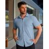 imageCOOFANDY Mens Muscle Fit Dress Shirts Stretch WrinkleFree Short Sleeve Casual Button Down ShirtsHaze Blue