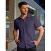 imageCOOFANDY Mens Muscle Fit Dress Shirts Stretch WrinkleFree Short Sleeve Casual Button Down ShirtsIndigo