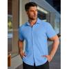 imageCOOFANDY Mens Muscle Fit Dress Shirts Stretch WrinkleFree Short Sleeve Casual Button Down ShirtsLight Blue