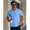 imageCOOFANDY Mens Muscle Fit Dress Shirts Stretch WrinkleFree Short Sleeve Casual Button Down ShirtsLight Blue
