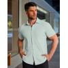 imageCOOFANDY Mens Muscle Fit Dress Shirts Stretch WrinkleFree Short Sleeve Casual Button Down ShirtsLight Green