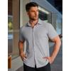 imageCOOFANDY Mens Muscle Fit Dress Shirts Stretch WrinkleFree Short Sleeve Casual Button Down ShirtsLight Grey