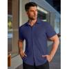 imageCOOFANDY Mens Muscle Fit Dress Shirts Stretch WrinkleFree Short Sleeve Casual Button Down ShirtsNavy Blue