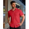 imageCOOFANDY Mens Muscle Fit Dress Shirts Stretch WrinkleFree Short Sleeve Casual Button Down ShirtsRed