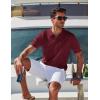 imageCOOFANDY Mens Polo Shirts Short Sleeve V Neck Knit Shirts for Men Casual Old Money Clothes Mens Golf ShirtDark Red