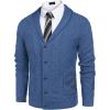 imageCOOFANDY Mens Shawl Collar Cardigan Sweater Slim Fit Button Down Cable Knitted Sweater with PocketsDenim Blue