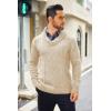 imageCOOFANDY Mens Shawl Collar Sweaters VNeck Relaxed Fit Cable PulloversLight Khaki