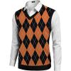 imageCOOFANDY Mens Sleeveless V Neck Pullover Sweater Slim Fit Casual Argyle Vest SweatersBlackorange