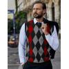 imageCOOFANDY Mens Sleeveless V Neck Pullover Sweater Slim Fit Casual Argyle Vest SweatersBlackred