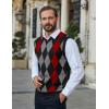 imageCOOFANDY Mens Sleeveless V Neck Pullover Sweater Slim Fit Casual Argyle Vest SweatersBlackred