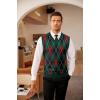 imageCOOFANDY Mens Sleeveless V Neck Pullover Sweater Slim Fit Casual Argyle Vest SweatersGw345 Green and Black Plaid