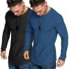 imageCOOFANDY Men 2 Pack Muscle Fitted T Shirt Gym Workout Athletic Long Sleeves TeeBlackDenim Blue