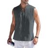 imageCOOFANDY Men Tank Top Cotton Linen Beach Sleeveless Shirt Lace Up Bohemian Hippie Renaissance Pirate Kilt Medieval TunicDrak Gray