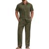 imageCOOFANDY Mens 2 Piece Sets Summer Outfits Short Sleeve Button Down Shirt Loose Pant Sets Beach Vacation OutfitsArmy Green