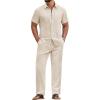 imageCOOFANDY Mens 2 Piece Sets Summer Outfits Short Sleeve Button Down Shirt Loose Pant Sets Beach Vacation OutfitsBeige