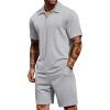 imageCOOFANDY Mens 2 Pieces Outfits Casual Quarter Zip Polo Shirt and Shorts Set Athletic Jogging Summer TracksuitLight Heather Grey