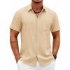 imageCOOFANDY Mens Button Down Shirt Short Sleeve Casual Shirts Summer Beach Wedding Linen Shirt with PocketBeige