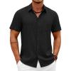 imageCOOFANDY Mens Button Down Shirt Short Sleeve Casual Shirts Summer Beach Wedding Linen Shirt with PocketBlack
