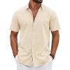 imageCOOFANDY Mens Button Down Shirts Short Sleeve Casual Shirt Cotton Summer Beach Linen Wedding ShirtsBeige