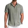 imageCOOFANDY Mens Button Down Shirts Short Sleeve Casual Shirt Summer Beach Textured ShirtsArmy Green